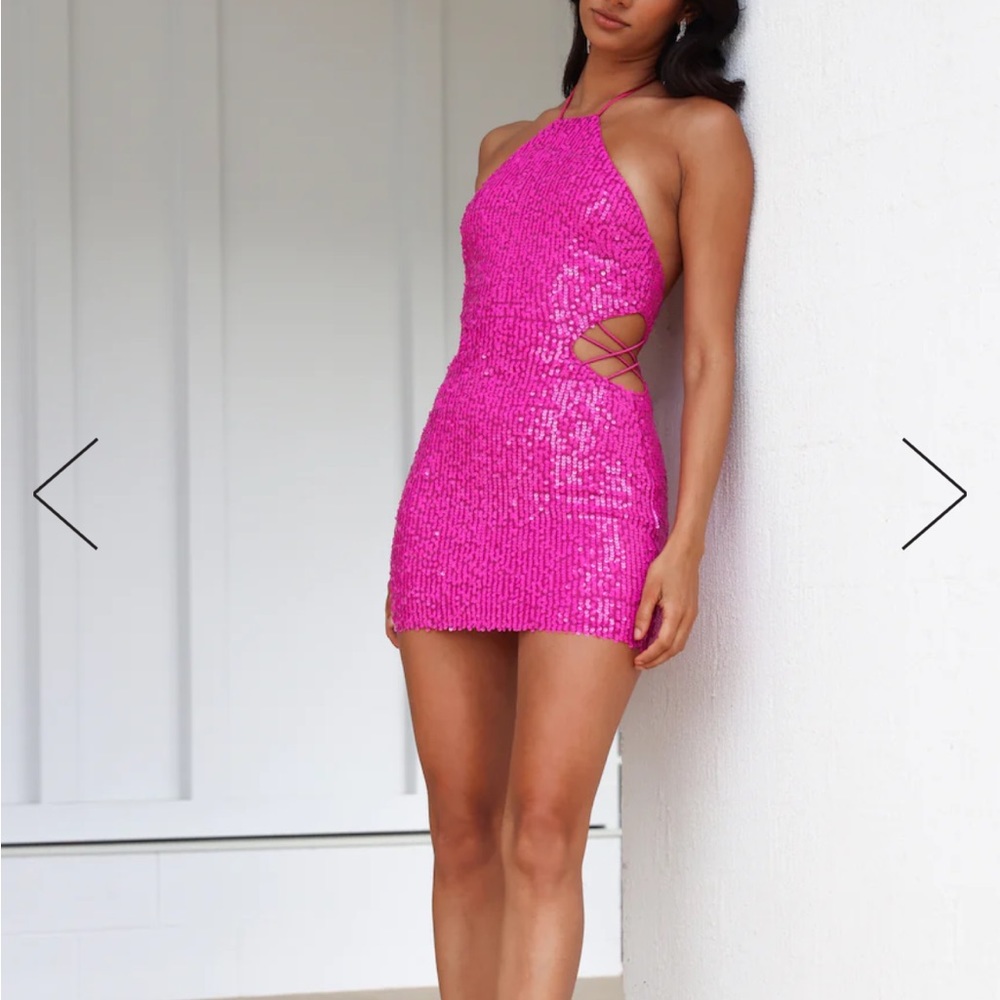 HELLO MOLLY GIRLS COME TOGETHER SEQUIN MINI DRESS PINK